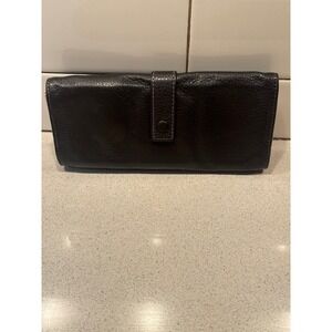 Levenger Dark Brown Pebbled Leather Tri-Fold Accessory Organizer Travel Clutch